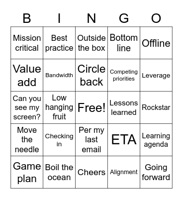 Corporate Bingo Card