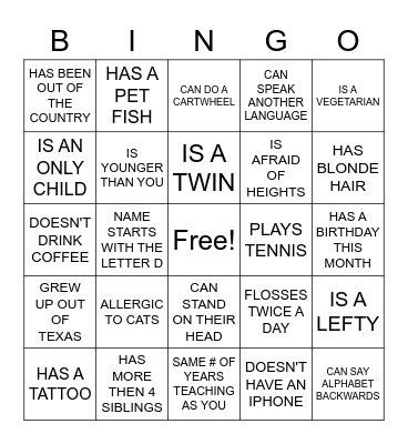 HUMAN SCAVENGER HUNT Bingo Card