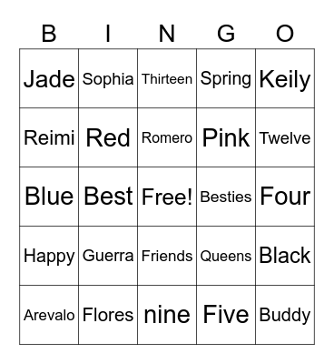 Bingo Names Bingo Card