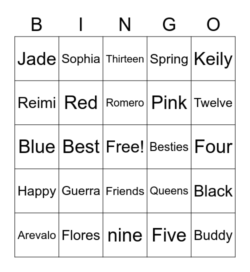 Bingo Names Bingo Card