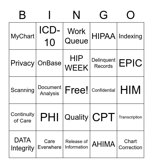 HIP WEEK Bingo Card