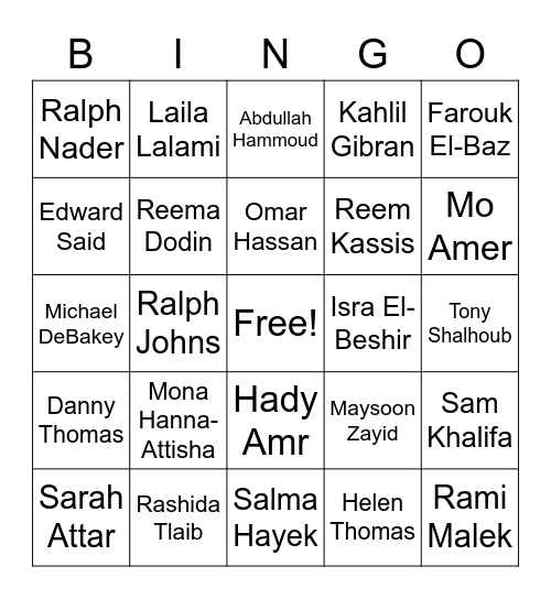 Arab American Heritage Month BINGO Card