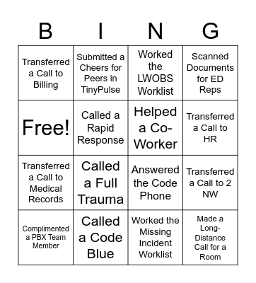 Blackout Bingo PBX Bingo Card
