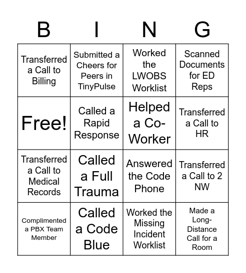 Blackout Bingo PBX Bingo Card