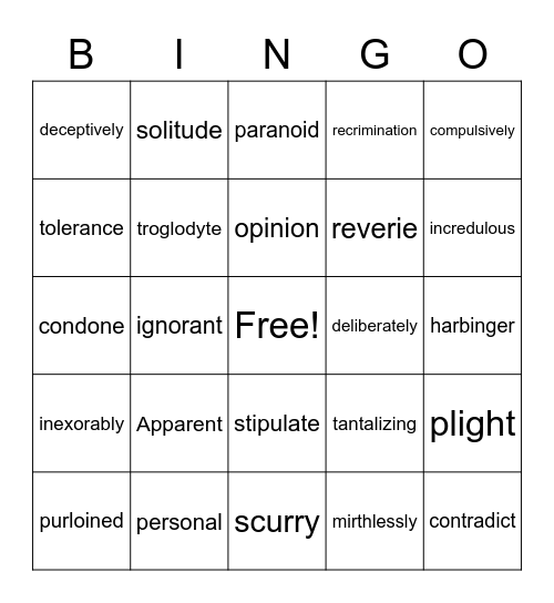 The Anti-Book Vocab Bingo Card