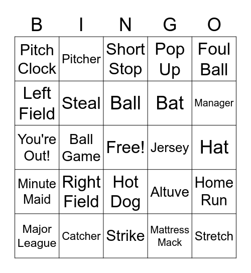 Houston Astros Bingo Card