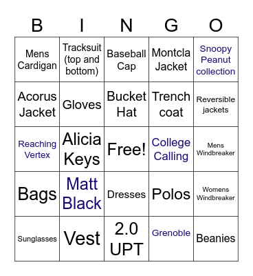 Moncler BINGO Card