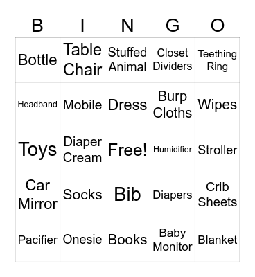 Baby Shower Bingo Card