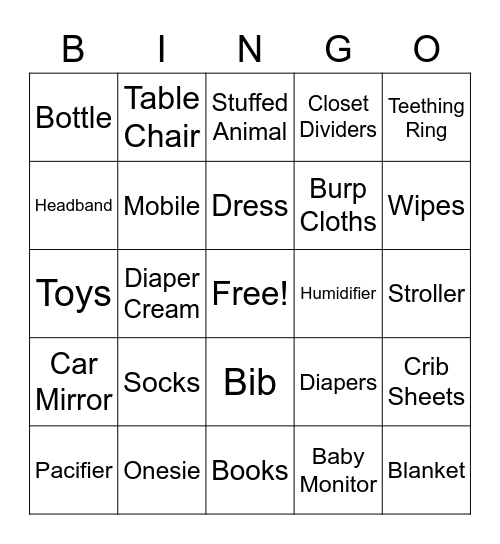 Baby Shower Bingo Card