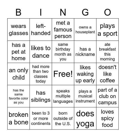 Human Bingo Card