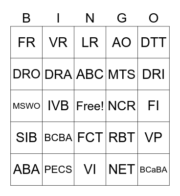 ABA Acronym Bingo Card