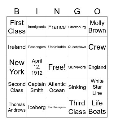 Titanic Bingo Card Bingo Card