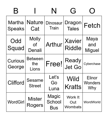 PBS Shows Bingo Card