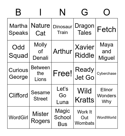 PBS Shows Bingo Card