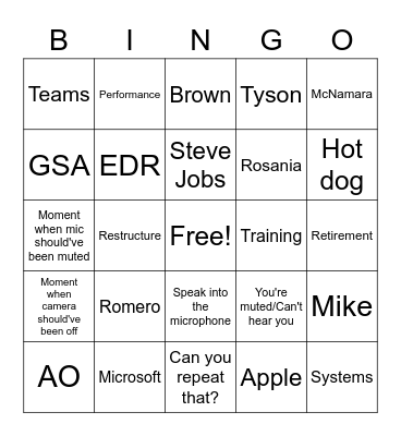 Town Hall Meeting Bingo Card