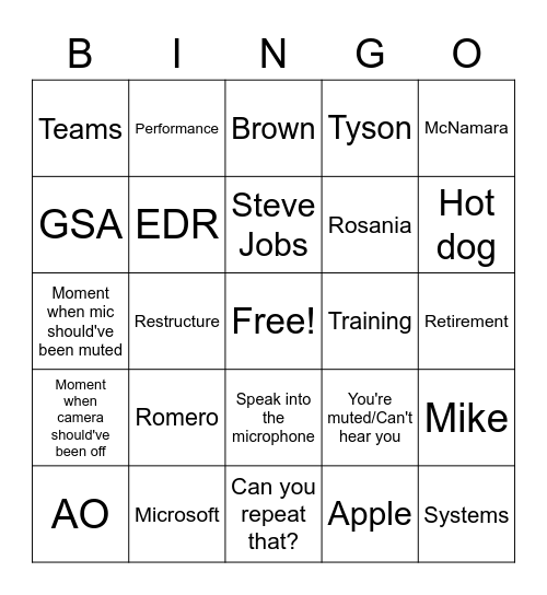 Town Hall Meeting Bingo Card