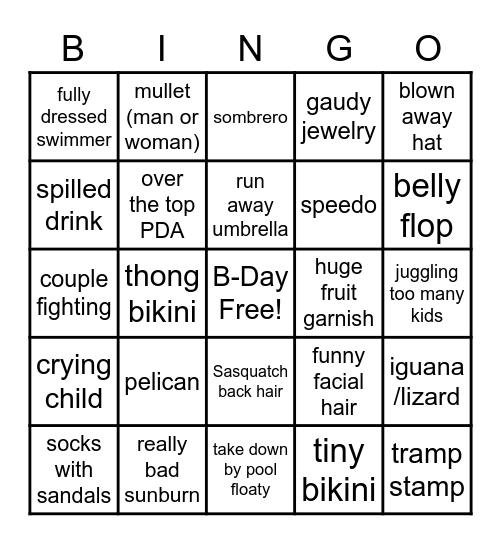 Vacation Bingo Card