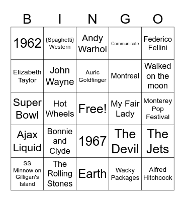 The 60's - Dignity Memorial Bingo Card