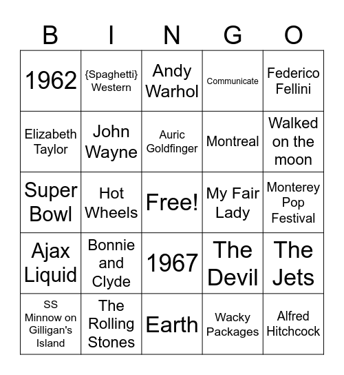 The 60's - Dignity Memorial Bingo Card