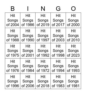 Songs By Year Bingo Card