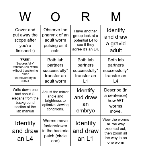 worm bingo Card