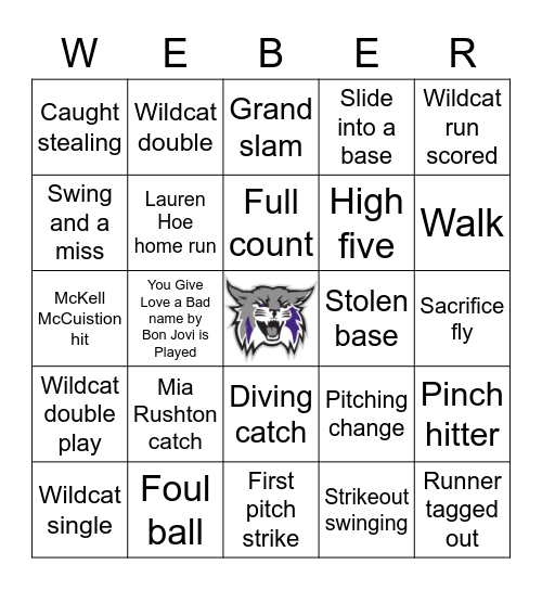 Wildcat Ballpark Bingo Card