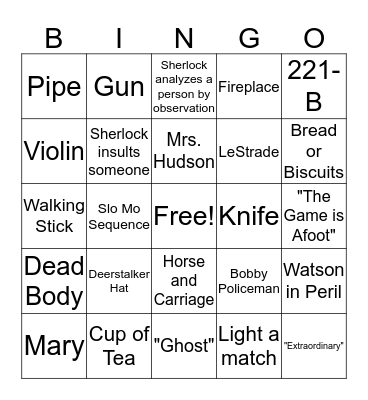 Sherlock 2016 Bingo Card
