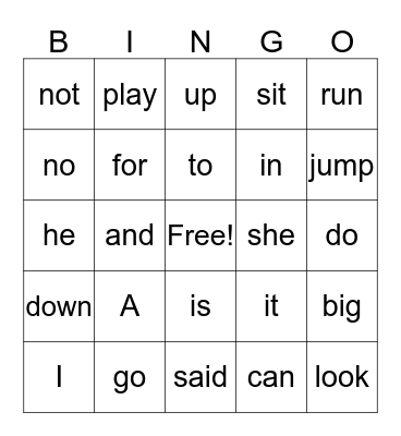 Jo'Siah's Sight Words Bingo Card