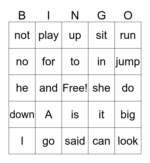 Jo'Siah's Sight Words Bingo Card