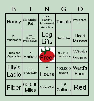 Farm Fresh Rhode Island Heart Healthy Bingo Card