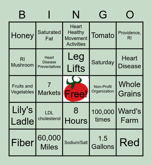 Farm Fresh Rhode Island Heart Healthy Bingo Card