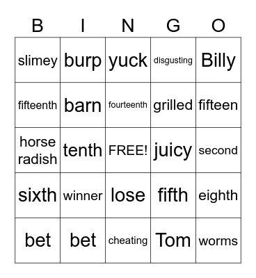 How To Eat Fried Worms Bingo Card