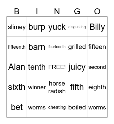How To Eat Fried Worms Bingo Card