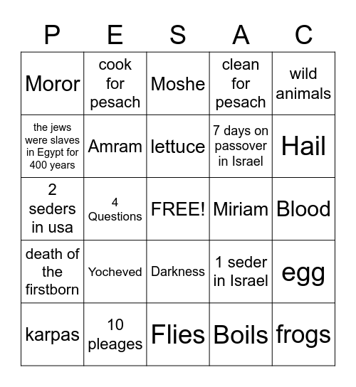 pesach bingo board Bingo Card