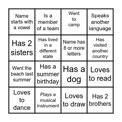 Find a Friend Bingo Card