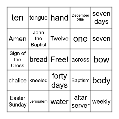 First Communion Bingo Card