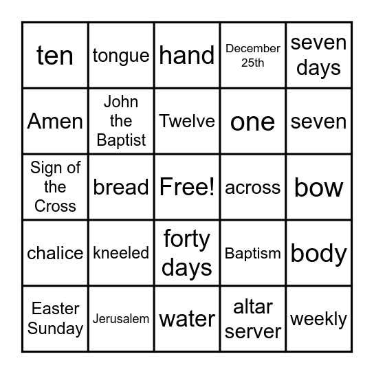 First Communion Bingo Card