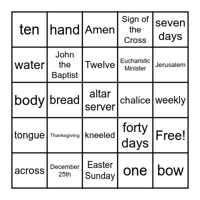 First Communion Bingo Card