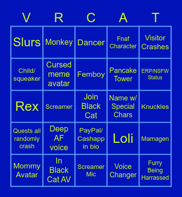 Black Cat VR Chat Bingo Card