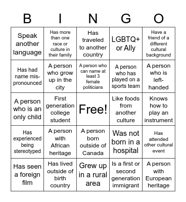 Diversity Bingo Card