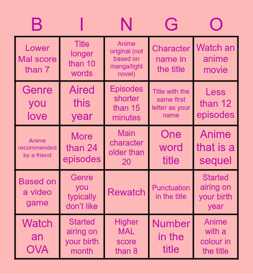 Untitled Bingo Card