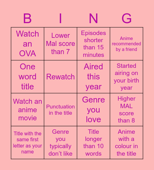 Untitled Bingo Card