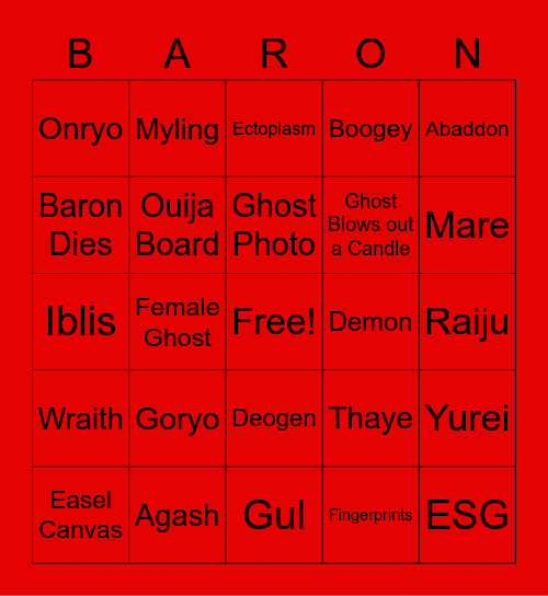 Demonologist Bingo Card