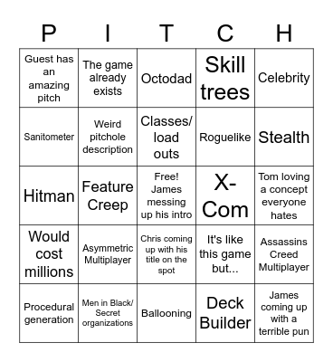 Pitch Please Bingo Card