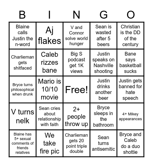 Backyard football bingo Card