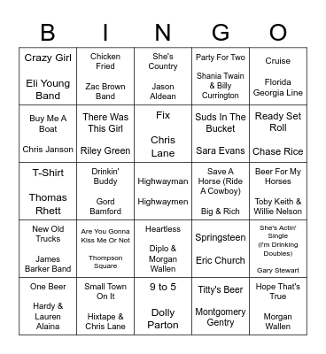 COUNTRY MUSIC Bingo Card