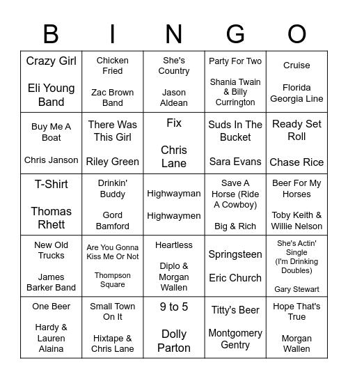 COUNTRY MUSIC Bingo Card