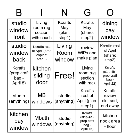 April Break Stuff Bingo Card