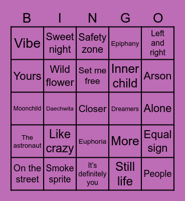 Fairyprincejk Bingo Card