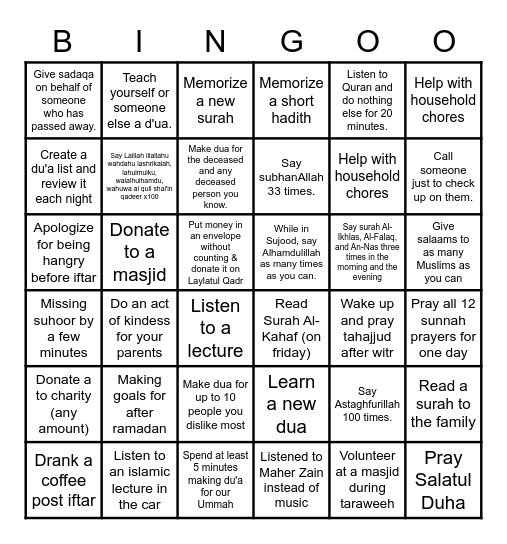 Ramadan Bingo Card